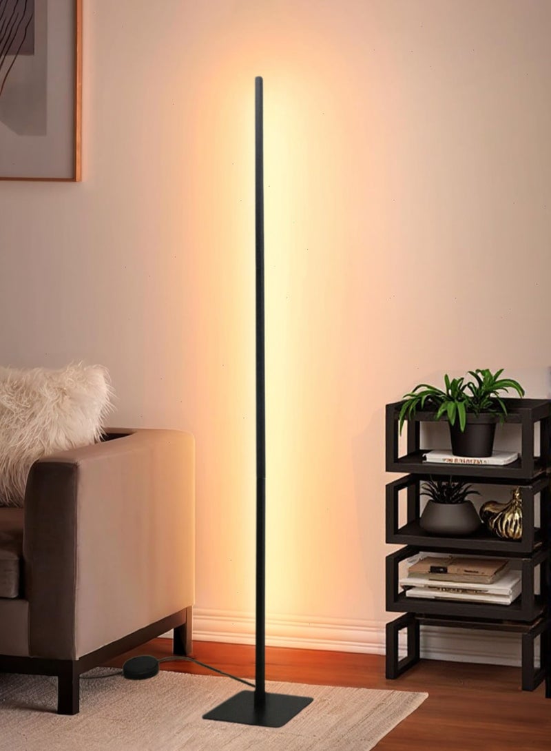 LED Corner Floor Lamp, Modern Slim Dimmable Light, Adjustable Height & Rotatable, 3 Color & Stepless Brightness Dimmer for Living Room, Bedroom, Office, Black - Image 1
