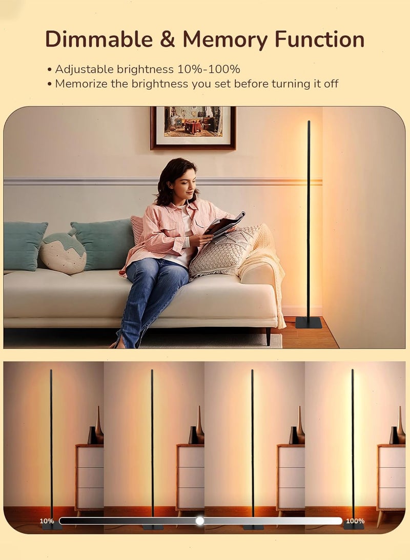 LED Corner Floor Lamp, Modern Slim Dimmable Light, Adjustable Height & Rotatable, 3 Color & Stepless Brightness Dimmer for Living Room, Bedroom, Office, Black - Image 2