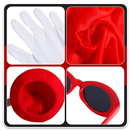 Tisancy 6 Pcs Halloween French Artist Costume Women Outfit Dress Striped T Shirt Gloves Beret Scarf Sunglasses(Red Beret,X-Large) - Image 5