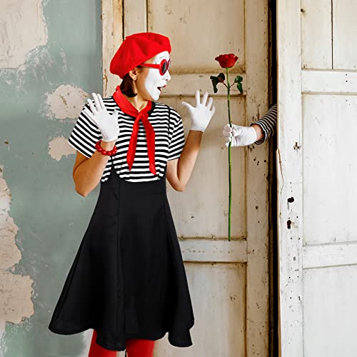 Tisancy 6 Pcs Halloween French Artist Costume Women Outfit Dress Striped T Shirt Gloves Beret Scarf Sunglasses(Red Beret,X-Large) - Image 3