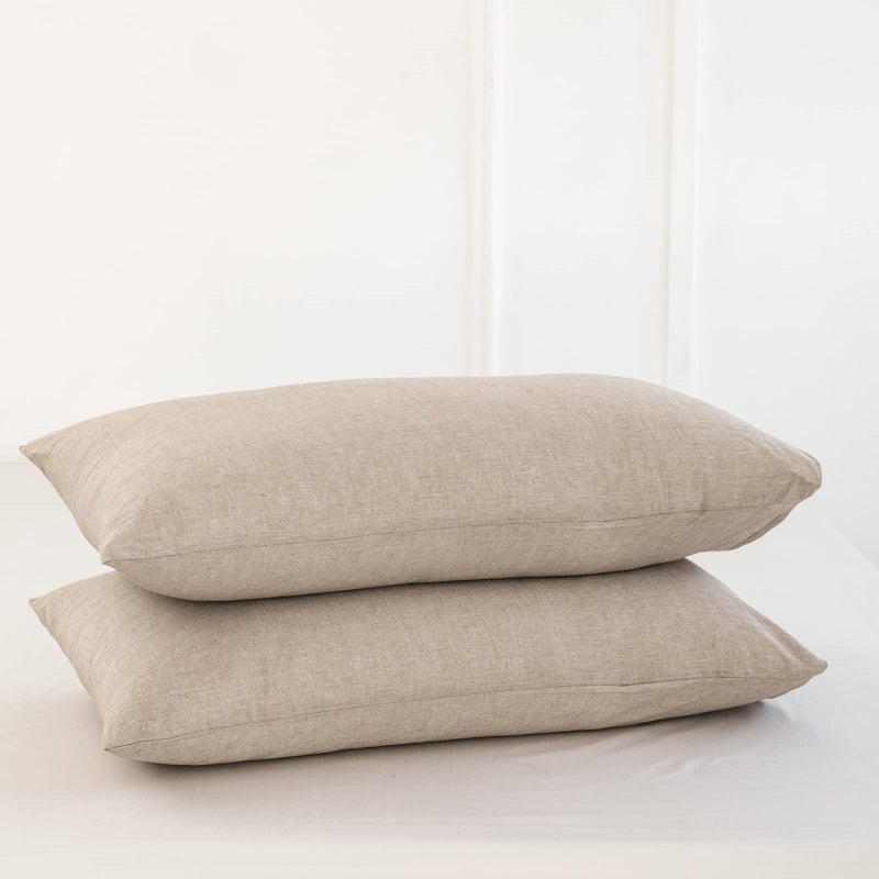 MooMee Bedding Pillowcases Pack of 2 100% Washed Cotton Linen Like Textured Breathable Durable Soft Comfy (Taupe  Queen) - Image 1
