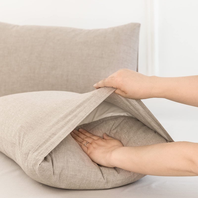 MooMee Bedding Pillowcases Pack of 2 100% Washed Cotton Linen Like Textured Breathable Durable Soft Comfy (Taupe  Queen) - Image 4