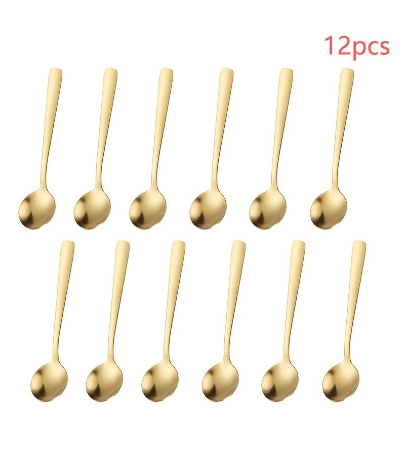 12pcs Stainless Steel SUS304 Mini Scoop Set Golden Short Handle Coffee Spoon For Kitchen - Image 2