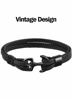Excefore Unisex Handmade Bracelet, Multilayer Vintage Anchor Cuff Bracelet Cuff Wrap Rope Wristband Friendship Bracelet for Men & Women Jewelry  - Image 2