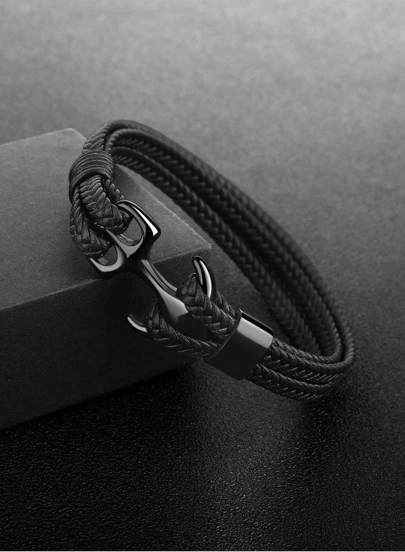 Excefore Unisex Handmade Bracelet, Multilayer Vintage Anchor Cuff Bracelet Cuff Wrap Rope Wristband Friendship Bracelet for Men & Women Jewelry - Image 3