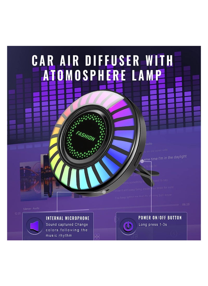 KASTWAVE - Car Rhythm Atomosphere Light, Car Diffuser Fragrance Lamp with Vent Clip and 5ml Essential Oil Tablet, 24 LED Lights 100 Modes APP Remote Control Multicolor RGB Change - Image 1