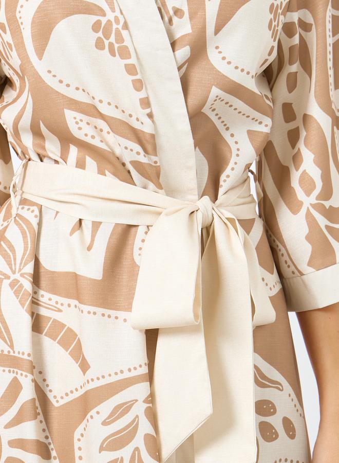 Styli All-Over Print Wrap Midi Dress with Waist Tie - Image 4