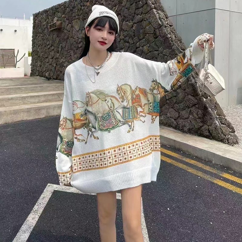 Spring and Autumn plus size Loose Sweater Womens Mid-length Hot Rhinestone Sweater Womens Hooded Student Top chubby girl Printed Top Crewneck  - Image 5