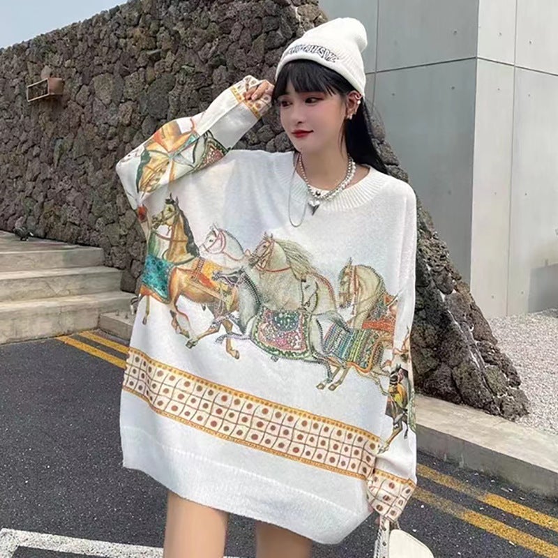 Spring and Autumn plus size Loose Sweater Womens Mid-length Hot Rhinestone Sweater Womens Hooded Student Top chubby girl Printed Top Crewneck  - Image 4