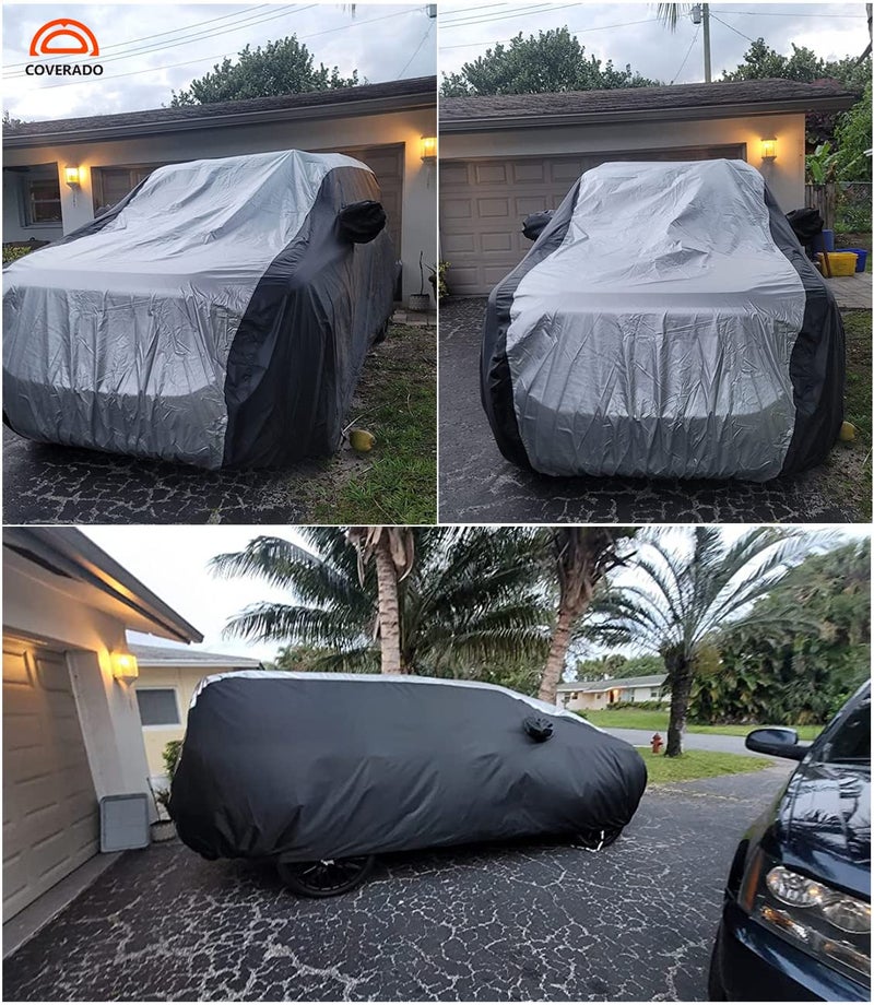 Coverado SUV Car Cover Waterproof All Weather for Automobiles, Outdoor Full Size Cover 210D Rain Sun UV Dust Protection Car Cover with PU Waterproof Seal Tapes, Universal Fit for SUV (206"-215") - Image 2