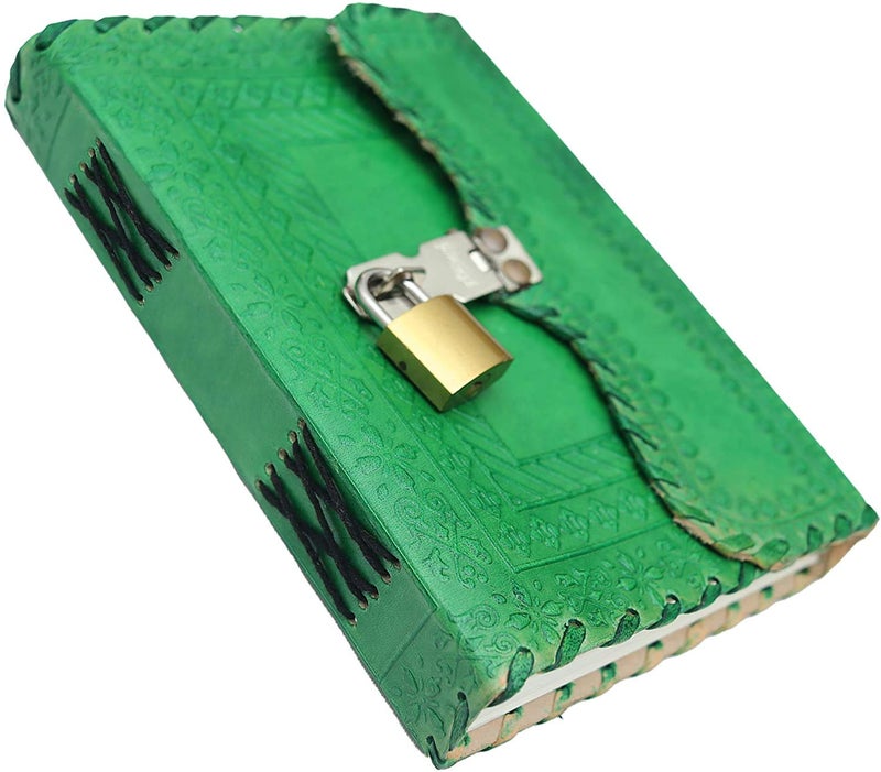 Tuzech Jornal Leather Diary to Write Poems, Notebook Personal Memoir for Office Home Unlined Paper Best Present Art Sketchbook Travel Daily Use with Lock&Key (Green, 7 Inches-5 Inches) - Image 2
