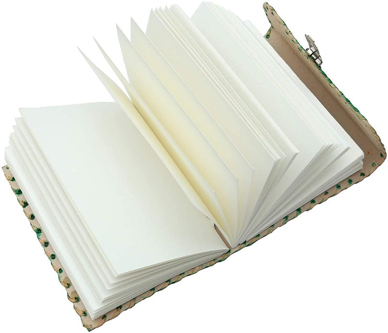 Tuzech Jornal Leather Diary to Write Poems, Notebook Personal Memoir for Office Home Unlined Paper Best Present Art Sketchbook Travel Daily Use with Lock&Key (Green, 7 Inches-5 Inches) - Image 5