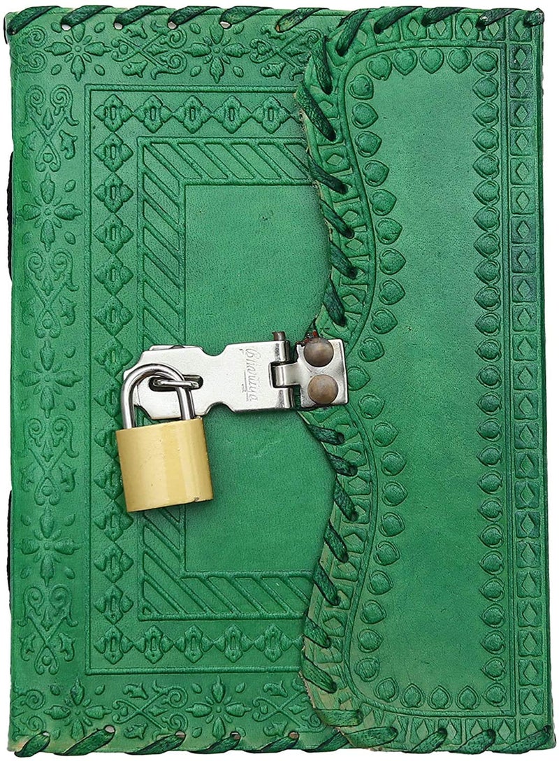 Tuzech Jornal Leather Diary to Write Poems, Notebook Personal Memoir for Office Home Unlined Paper Best Present Art Sketchbook Travel Daily Use with Lock&Key (Green, 7 Inches-5 Inches) - Image 1