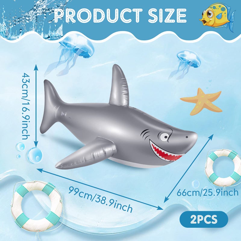 Zhanmai Inflatable Shark Float Pool Toy 40 Inch PVC Large Shark Birthday Party Decorations for Baby Kids, Under The Sea Theme, Ocean Marine Beach (2 Pieces) - Image 2