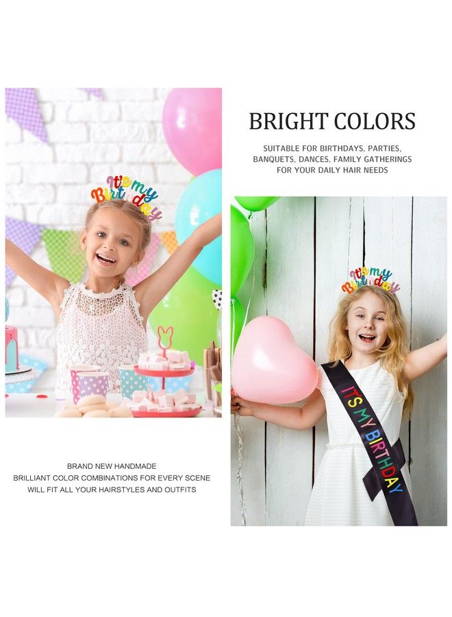 Elehere Birthday Girl Sash Crown Gift Set Colorful Happy Birthday It’S My Birthday Tiara Headband Headpiece Sash For Women Hair Band Summer Hair Accessories Hoop Summer - Image 4