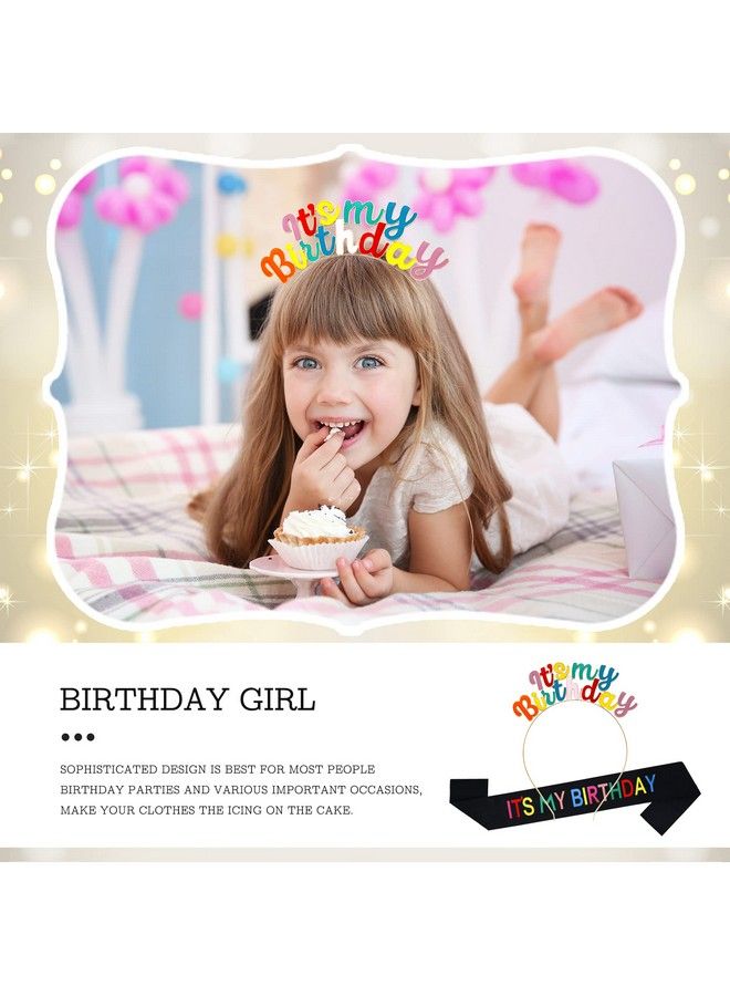 Elehere Birthday Girl Sash Crown Gift Set Colorful Happy Birthday It’S My Birthday Tiara Headband Headpiece Sash For Women Hair Band Summer Hair Accessories Hoop Summer - Image 5