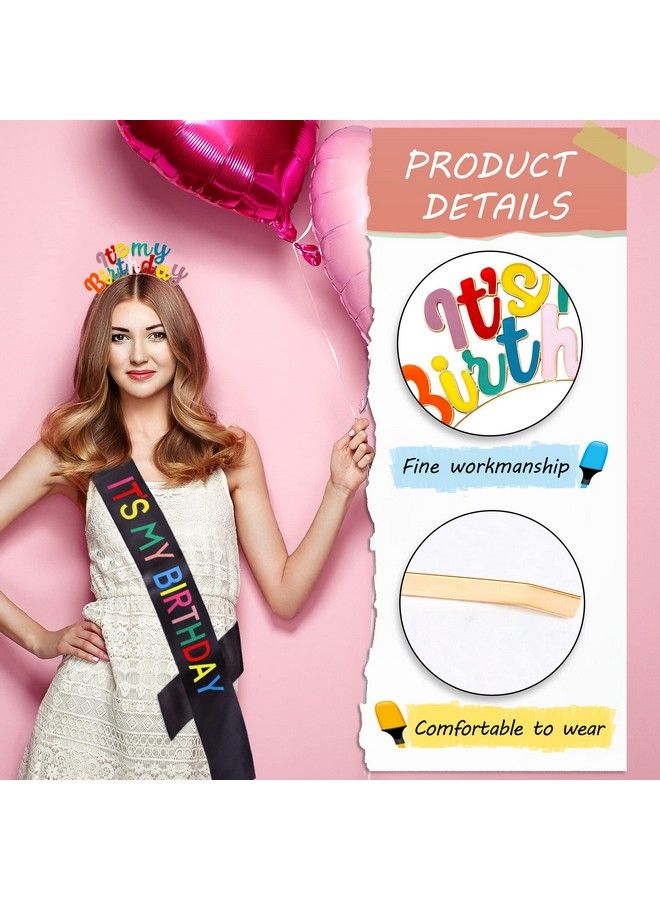 Elehere Birthday Girl Sash Crown Gift Set Colorful Happy Birthday It’S My Birthday Tiara Headband Headpiece Sash For Women Hair Band Summer Hair Accessories Hoop Summer - Image 3