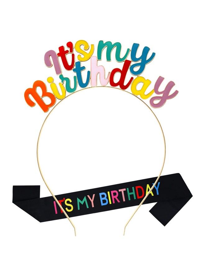 Elehere Birthday Girl Sash Crown Gift Set Colorful Happy Birthday It’S My Birthday Tiara Headband Headpiece Sash For Women Hair Band Summer Hair Accessories Hoop Summer - Image 2