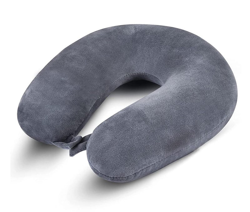 GALV Memory Foam Unisex Neck Travel Comfort Pillow with Gray Sleeping Eye mask Travel Pillow and Accessories for Plane Flight Bus and Office for Men and WomenMemory Foam Pillow 32x29cmGray1pcs - Image 1