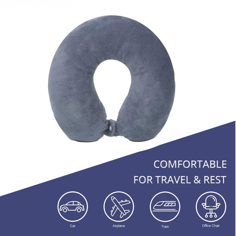 GALV Memory Foam Unisex Neck Travel Comfort Pillow with Gray Sleeping Eye mask Travel Pillow and Accessories for Plane Flight Bus and Office for Men and WomenMemory Foam Pillow 32x29cmGray1pcs - Image 3
