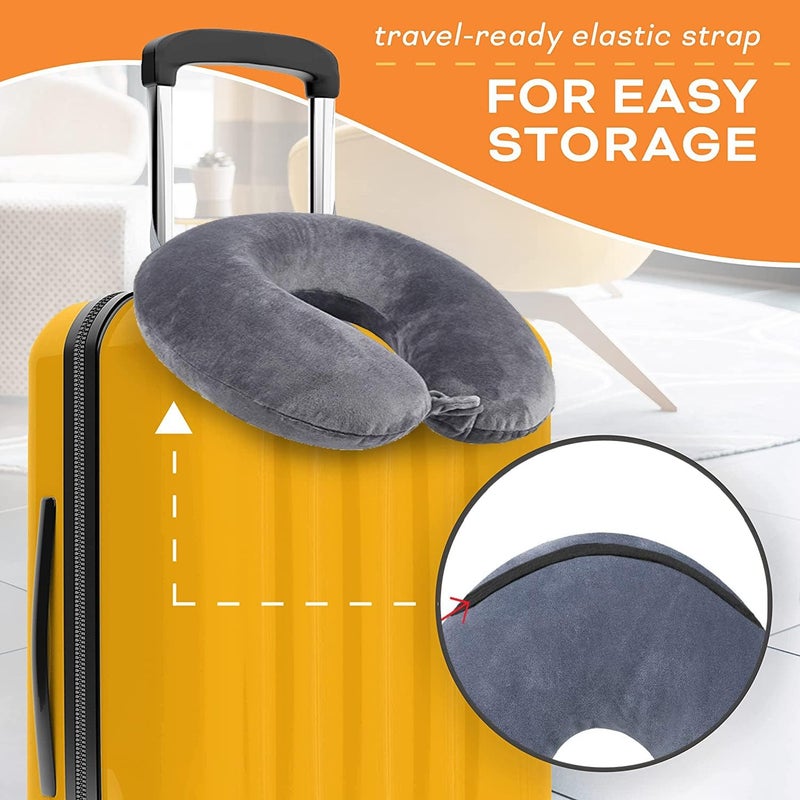 GALV Memory Foam Unisex Neck Travel Comfort Pillow with Gray Sleeping Eye mask Travel Pillow and Accessories for Plane Flight Bus and Office for Men and WomenMemory Foam Pillow 32x29cmGray1pcs - Image 4