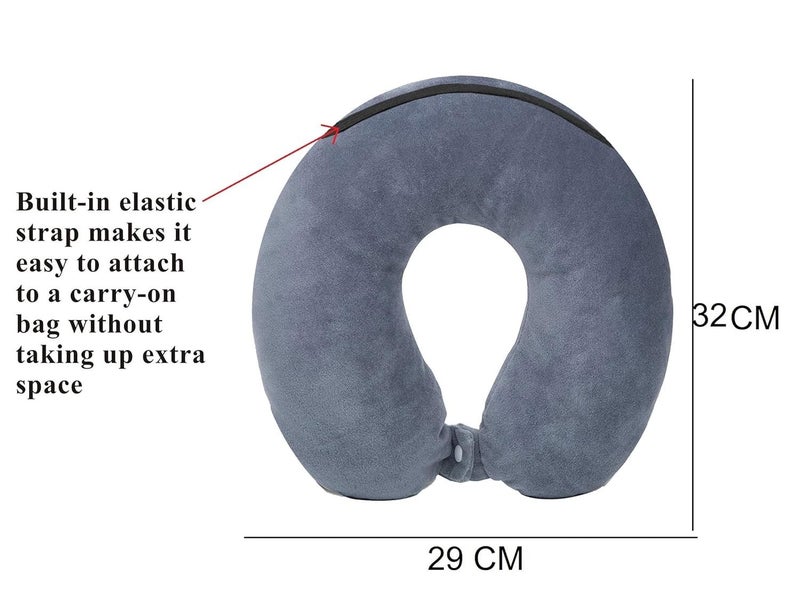 GALV Memory Foam Unisex Neck Travel Comfort Pillow with Gray Sleeping Eye mask Travel Pillow and Accessories for Plane Flight Bus and Office for Men and WomenMemory Foam Pillow 32x29cmGray1pcs - Image 2