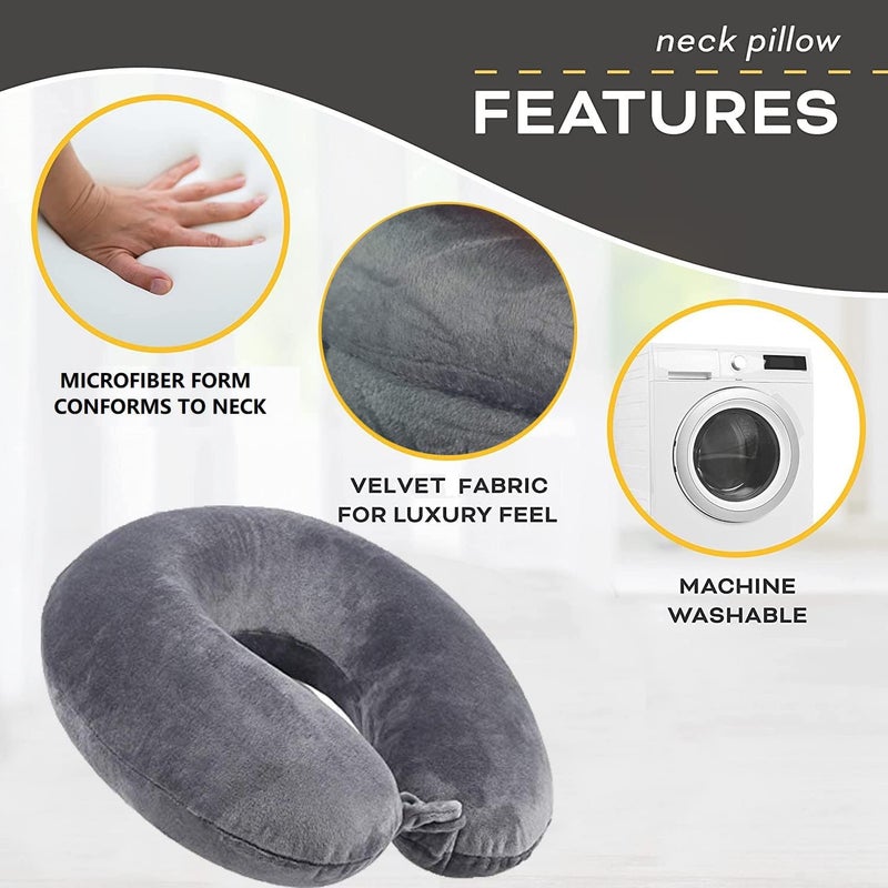 GALV Memory Foam Unisex Neck Travel Comfort Pillow with Gray Sleeping Eye mask Travel Pillow and Accessories for Plane Flight Bus and Office for Men and WomenMemory Foam Pillow 32x29cmGray1pcs - Image 5