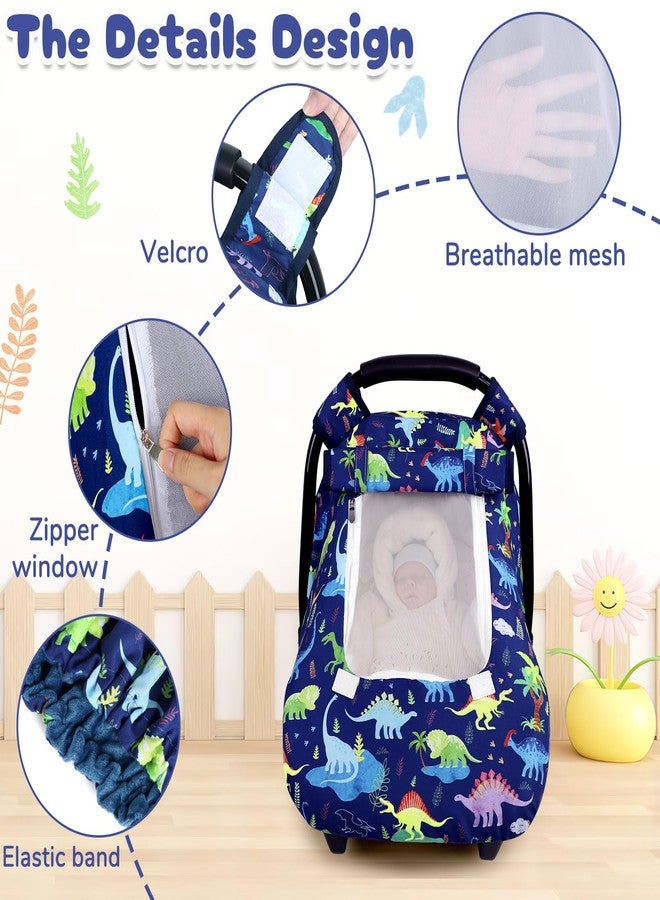 DAYEEBALL Baby Car Seat Cover, Windproof Carseat Cover for Infant Boys, Infant Breathable Carseat Canopy, Compatible with Most Baby Car Seat, Dinosaur - Image 2