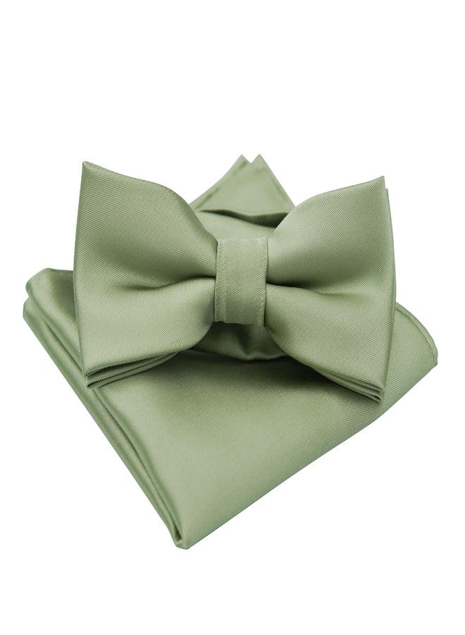 BEWDIO Sage Green Baby Bow Tie, Pre Tied Solid Bow Ties for Boys Toddler Kids Bowties with Pocket Square Set (73-09) - Image 1