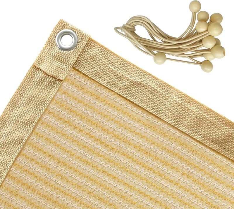 Shatex 90% Shade Fabric Sun Shade 10x 10ft Cloth Taped Edge with Grommets Sun-Block Mesh Shade for Pergola Cover Canopy Wheat, 12 Bungee Balls - Image 1