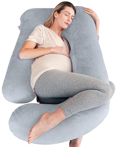 Cute Castle Pregnancy Pillows, Soft U-Shape Maternity Pillow with Removable Cover - Full Body Pillows for Adults Sleeping - Pregnancy Must Haves - Jumbo 57 Inch - Light Grey - Image 1