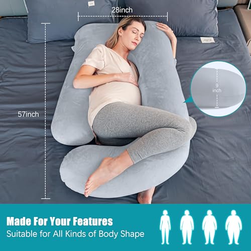 Cute Castle Pregnancy Pillows, Soft U-Shape Maternity Pillow with Removable Cover - Full Body Pillows for Adults Sleeping - Pregnancy Must Haves - Jumbo 57 Inch - Light Grey - Image 3