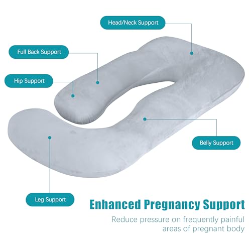 Cute Castle Pregnancy Pillows, Soft U-Shape Maternity Pillow with Removable Cover - Full Body Pillows for Adults Sleeping - Pregnancy Must Haves - Jumbo 57 Inch - Light Grey - Image 4