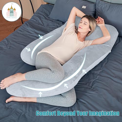 Cute Castle Pregnancy Pillows, Soft U-Shape Maternity Pillow with Removable Cover - Full Body Pillows for Adults Sleeping - Pregnancy Must Haves - Jumbo 57 Inch - Light Grey - Image 2