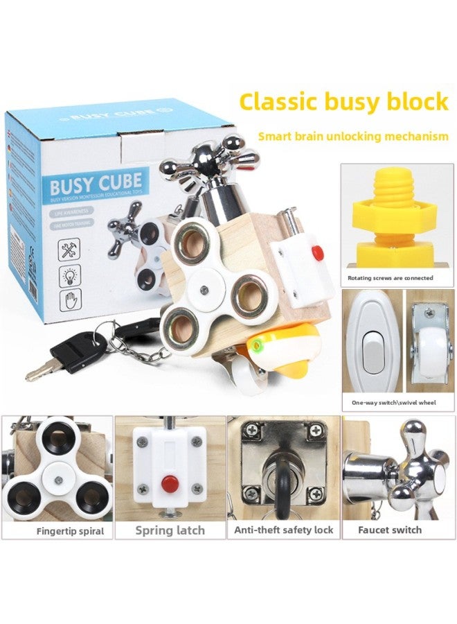 Baby Busy Board Montessori Children's Educational 2-year-old 3 Early Education Box Montessori Teaching Aware Busy Block Unlock Toy-Color:Classic Busy Block  - Image 1