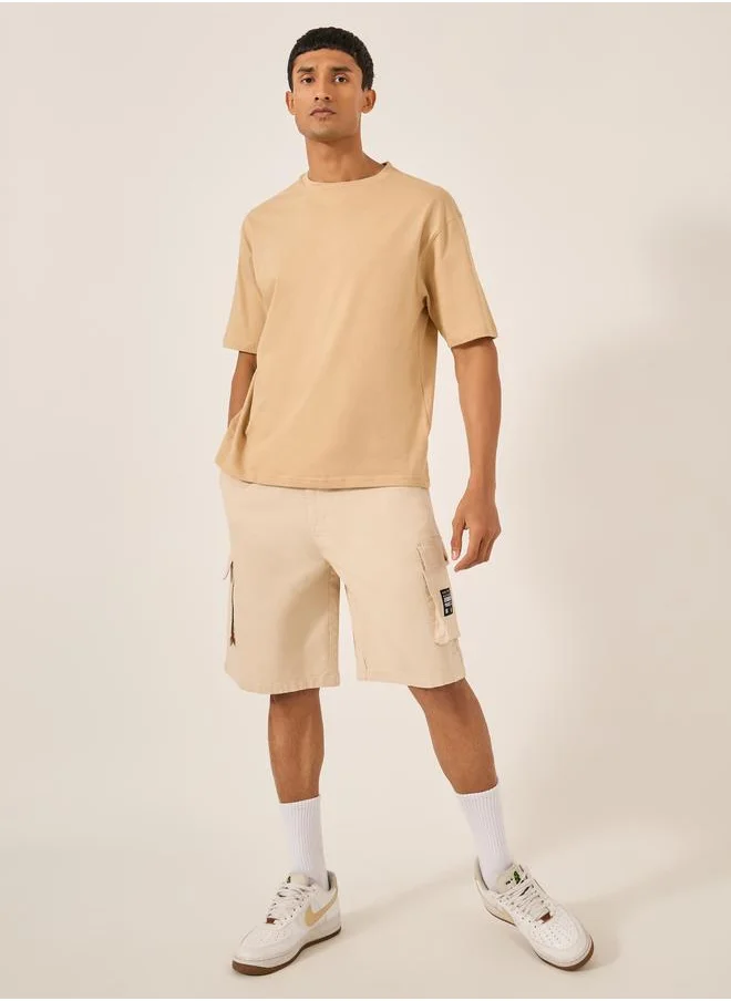 Styli Styli Rip Stop Cargo Oversized Shorts with Pocket Badge Detail