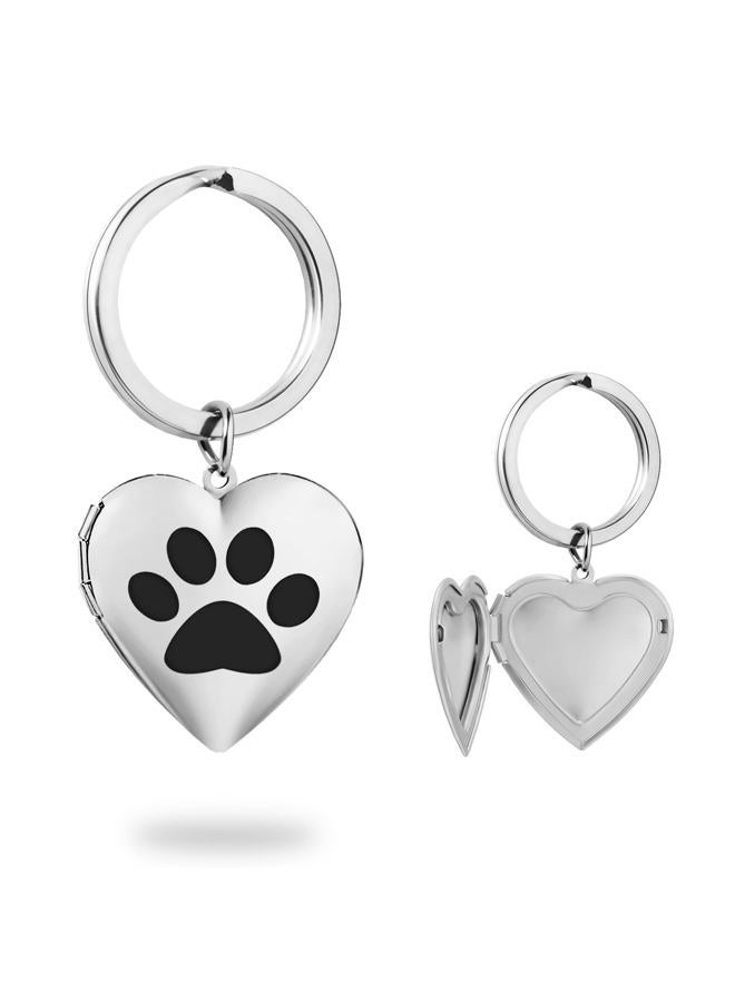 PHOCKSIN Silver Heart Locket Keychains for Women Gold Locket Key Chain Personalized Black Locket Keychain Mothers Day Gifts, 05.heart Silver Pawprint, M - Image 1