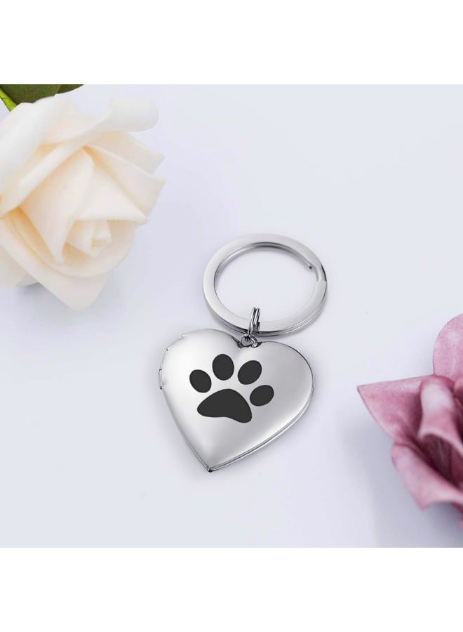 PHOCKSIN Silver Heart Locket Keychains for Women Gold Locket Key Chain Personalized Black Locket Keychain Mothers Day Gifts, 05.heart Silver Pawprint, M - Image 2
