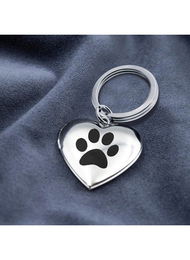 PHOCKSIN Silver Heart Locket Keychains for Women Gold Locket Key Chain Personalized Black Locket Keychain Mothers Day Gifts, 05.heart Silver Pawprint, M - Image 4