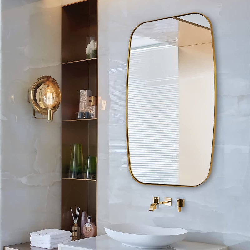ANDY STAR Gold Oval Mirrors for Bathroom Large 24x40 Brushed Gold Metal Framed Oblong Wall Mirror Modern Gold Vanity Mirror in Stainless Steel Frame Wall Mount Horizontal or Vertical