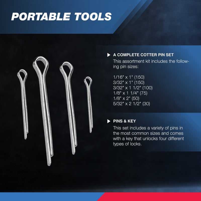NEIKO 50454A Cotter Pin Assortment | 555 Piece | Zinc Plated Premium Quality | Steel Split Pin Fastener Clips | Straight Hairpins | Holds Pins or Castle Nuts in Place - Image 3