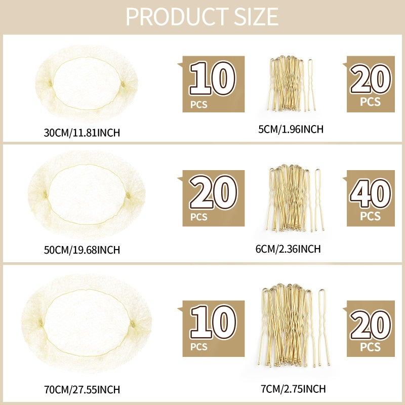 Teenitor Hair Nets Invisible Elastic Edge Mesh and Bobby Pins Set,40 Pieces HairNets, 80 Pieces U Shaped Pins for Ballet Bun,3 Size, Blonde - Image 2