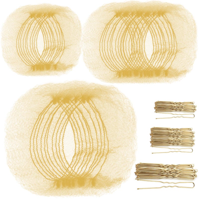 Teenitor Hair Nets Invisible Elastic Edge Mesh and Bobby Pins Set,40 Pieces HairNets, 80 Pieces U Shaped Pins for Ballet Bun,3 Size, Blonde - Image 1