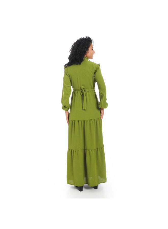Caesar Women's dress with belt at the waist and long sleeves  - Image 4