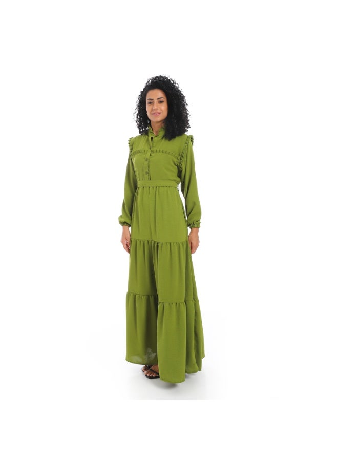 Caesar Women's dress with belt at the waist and long sleeves  - Image 3