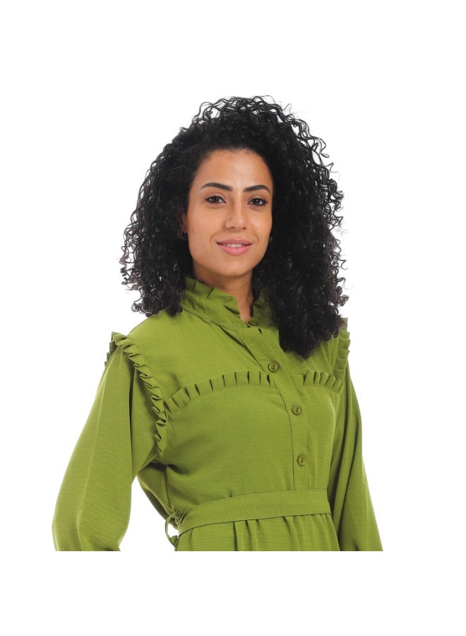 Caesar Women's dress with belt at the waist and long sleeves  - Image 5