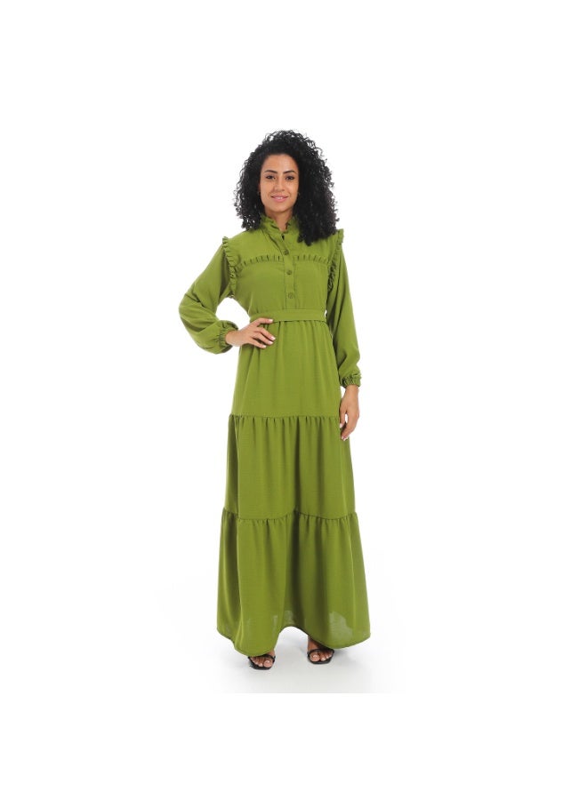 Caesar Women's dress with belt at the waist and long sleeves  - Image 1