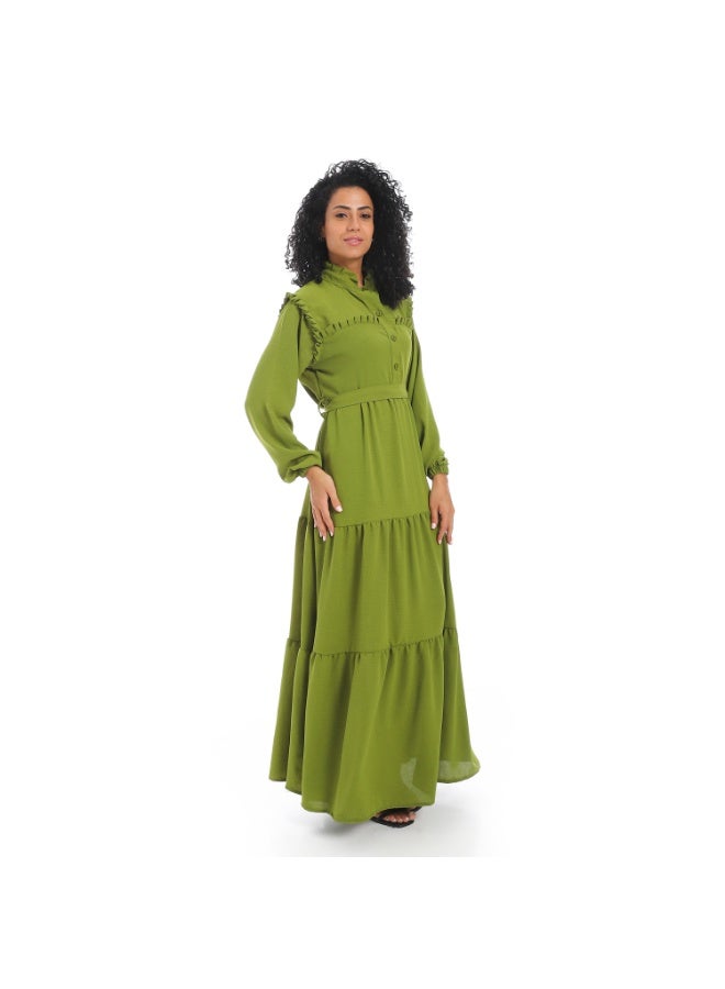 Caesar Women's dress with belt at the waist and long sleeves  - Image 2