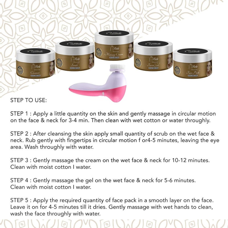 Blu Lady Professional 24K Gold Facial Kit With Face Massager For Facial All Type Skin Fairness Set of 6 275 G - Image 2