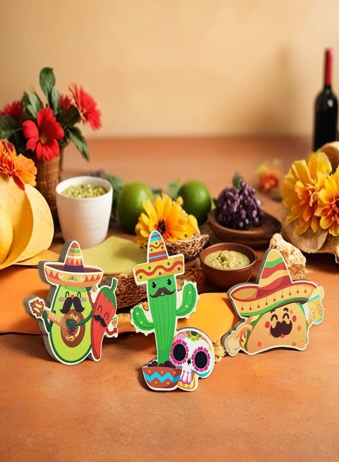 Putuo Decor 3 Pcs Mexican Fiesta Table Centerpiece Sign Cinco De Mayo Table Signs Sombrero Taco Cactus Chili Wooden Centerpiece Signs Table Decor Signs for Fiesta Mexican Birthday Party Decor - Image 5